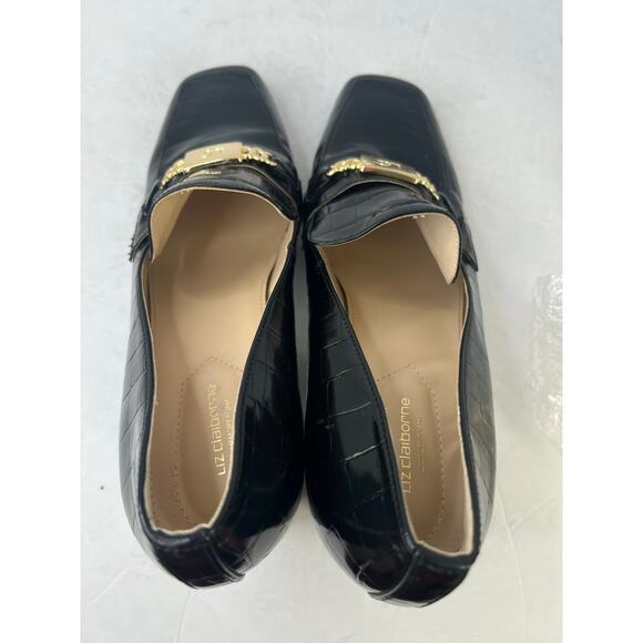Liz Claiborne Melba Black Vegan Croc Embellished Block Heel  Slip On Pumps 11M - Picture 8 of 12